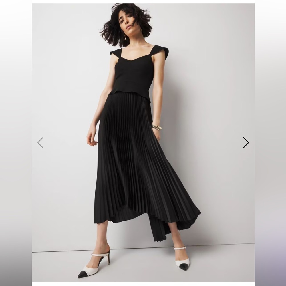 White House Black Market CS Corset Pleated Midi Black Dress